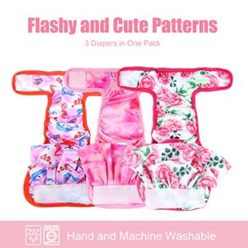 Wegreeco Extra Large Washable Dog Diapers for Female Dogs (3 Pack) - Ocean of Flowers