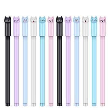 24 Pcs Cute Cat Gel Pens Set - Vibrant Black Ink for Writing