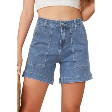 Metietila Women's Casual High Waisted Denim Shorts with Pockets Stretch Jean Shorts Size X-Large