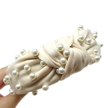POPINK Pearl headband for Women Knot White Fashion Embellished Top Knotted Hairband ladies Twist Bohemian Hair accessories for Girls