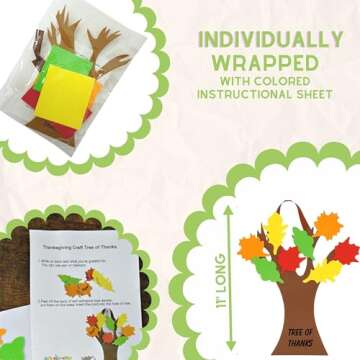 4E's Novelty Thankful Tree Craft Kit 12-Pack, Foam, Self-Adhesive - 11” Tree of Thanks, Thanksgiving Tree Craft, Ideal for Fall Crafts for Kids 4-8, Perfect Gratitude Tree Kit with Leaves to Write On