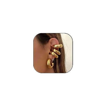Gold Ear Cuffs Earrings for Women Non Piercing Chunky Gold Earring Cuff 18k Gold Oversize Round Clip...