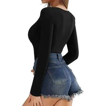 MANGOPOP Women's Cross Wrap Ruched Plunge Deep V Neck Long Sleeve Bodysuits