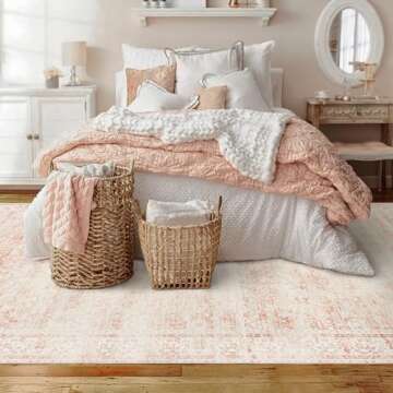 Pink Area Rug for Living Room Soft Washable Faux Wool Neutral Boho Floral Big Nursery Bed Bedroom Li...