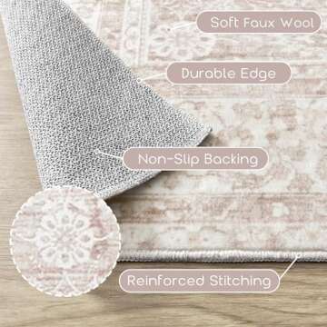 Pink Area Rug for Living Room Soft Washable Faux Wool Neutral Boho Floral Big Nursery Bed Bedroom Livingroom Carpet Size Extra Large Area Rugs 8x10