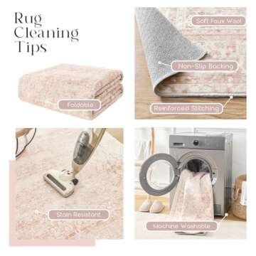 Pink Area Rug for Living Room Soft Washable Faux Wool Neutral Boho Floral Big Nursery Bed Bedroom Livingroom Carpet Size Extra Large Area Rugs 8x10