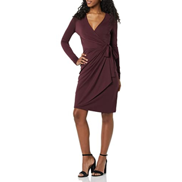 Classic Wrap Dress for Women in Burgundy Plus Size