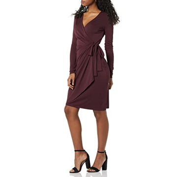 Classic Wrap Dress for Women in Burgundy Plus Size