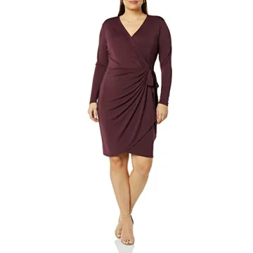 Classic Wrap Dress for Women in Burgundy Plus Size
