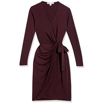Classic Wrap Dress for Women in Burgundy Plus Size