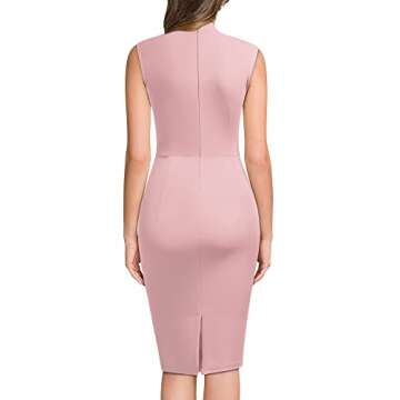 Miusol Women's Retro 1950s Style Half Collar Ruffle Cocktail Pencil Dress (Medium, Pink)
