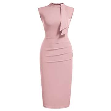 Miusol Women's Retro 1950s Style Half Collar Ruffle Cocktail Pencil Dress (Medium, Pink)