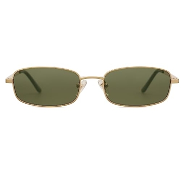 SOJOS Small Y2k Narrow Rectangle Sunglasses - Retro 80s 90s Skinny Sunnies SJ1187, Gold/Dark Green