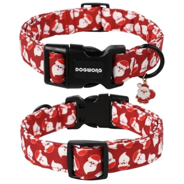 DOGWONG Christmas Red Santa Dog Collar - Cute Santa Claus Christmas Dog Collar, Adjustable Designer ...