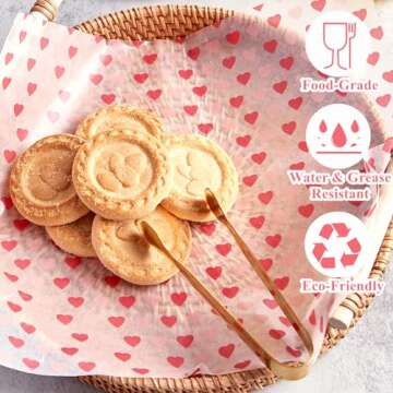 Ocmoiy 100 Sheets Valentine's Day Wax Paper 8.6" x 9.8" Sandwich Wrapping Paper, Colored Decorative Deli Parchment Food Basket Liners for Wrapping Holiday Treats, Candy, Cookies (Sweet Heart)