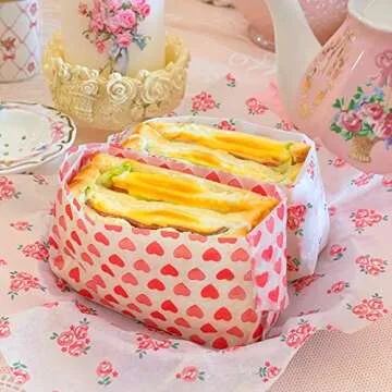 Ocmoiy 100 Sheets Valentine's Day Wax Paper 8.6" x 9.8" Sandwich Wrapping Paper, Colored Decorative Deli Parchment Food Basket Liners for Wrapping Holiday Treats, Candy, Cookies (Sweet Heart)