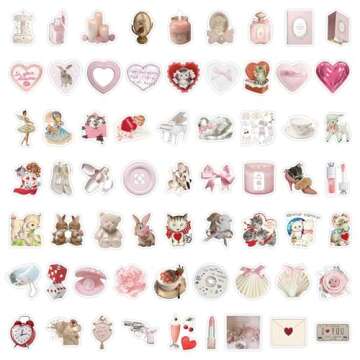 60PCS Coquette Stickers,Pink Coquette Aesthetic Stickers Decal,Vinyl Waterproof Stickers for Water B...