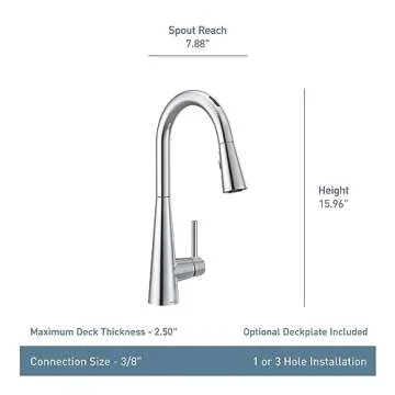 Moen Sleek Spot Resist Stainless One-Handle Smart Touchless Kitchen Faucet Pull Down Sprayer, Voice Control, and Power Boost, 7864EVSRS
