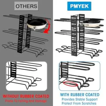 PMYEK Pots and Pans Organizer Rack for Cabinet - 8-Tier Adjustable Storage Rack for Pot, Pan, and Lid Organization