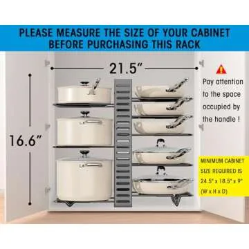 PMYEK Pots and Pans Organizer Rack for Cabinet - 8-Tier Adjustable Storage Rack for Pot, Pan, and Lid Organization
