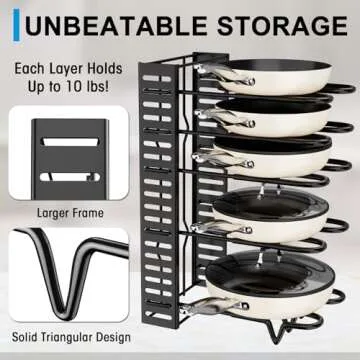 PMYEK Pots and Pans Organizer Rack for Cabinet - 8-Tier Adjustable Storage Rack for Pot, Pan, and Lid Organization