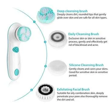 Rechargeable Facial Cleansing Spin Brush Set with 4 Exfoliation Brush Heads - Waterproof Face Spa System by CNAIER - Face Brushes for Cleansing and Exfoliating
