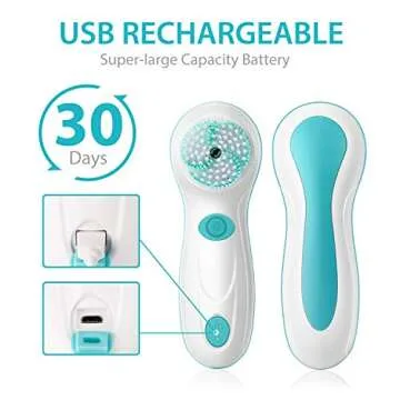 Rechargeable Facial Cleansing Spin Brush Set with 4 Exfoliation Brush Heads - Waterproof Face Spa System by CNAIER - Face Brushes for Cleansing and Exfoliating