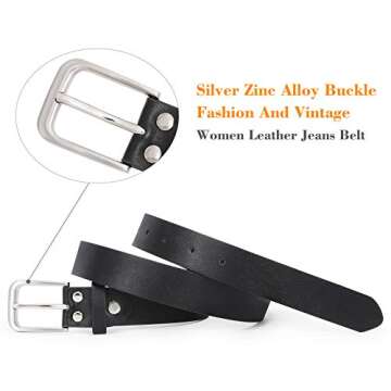 WHIPPY Women Casual Leather Belt for Jeans, Fashion Ladies Waist Dress Belt (Fit Waist Size 32-37 Inches, Black)