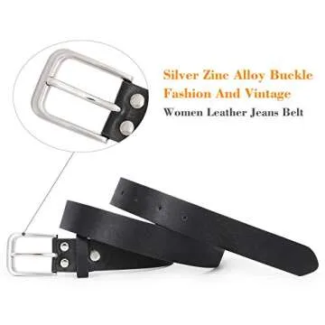WHIPPY Women Casual Leather Belt for Jeans, Fashion Ladies Waist Dress Belt (Fit Waist Size 32-37 Inches, Black)