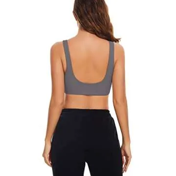 Meladyan Women Sports Bra Scoop Neck Curve Wireless Support Bralette Crop Tank Cami Backless Sleeveless Yoga Workout Dark Grey