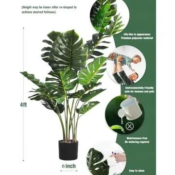 FLOWORLD Artificial Monstera Plant 4FT Tall Fake Swiss Cheese Potted Faux Tropical Floor Plants Indoor Decorative House Palm Trees for Home Office Living Room Decor