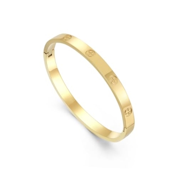 FOLOOTY Cubic Zirconia Bracelet Bangle, 18K Gold Plated Titanium Steel, Friendship Love Cuff Bangle ...