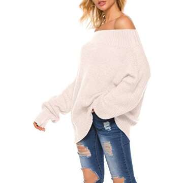 GOLDSTITCH Women's Off Shoulder Batwing Sleeve Loose Oversized Pullover Sweater Knit Jumper Ivory