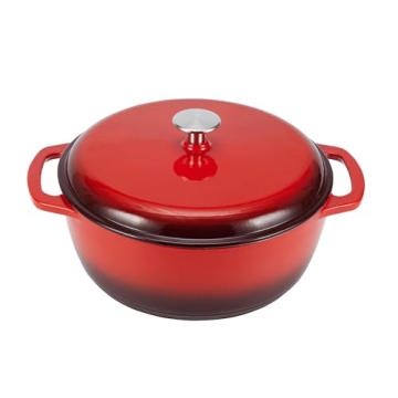 Amazon Basics Cast Iron Dutch Oven Pot with Lid - Enameled and Large 7.3-Quart