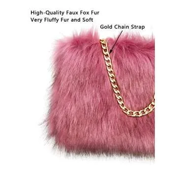 FHQHTH Faux Fox Fur Purse Fuzzy Handbags for Women Evening Handbags Al alloy Shoulder Strap [Dark Pink]