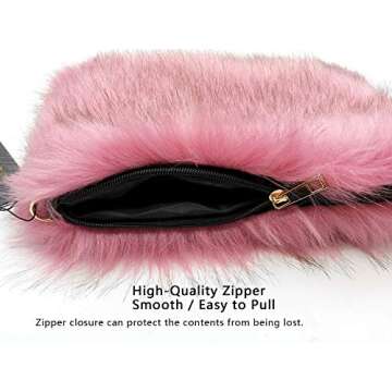 FHQHTH Faux Fox Fur Purse Fuzzy Handbags for Women Evening Handbags Al alloy Shoulder Strap [Dark Pink]