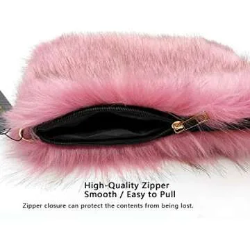 FHQHTH Faux Fox Fur Purse Fuzzy Handbags for Women Evening Handbags Al alloy Shoulder Strap [Dark Pink]