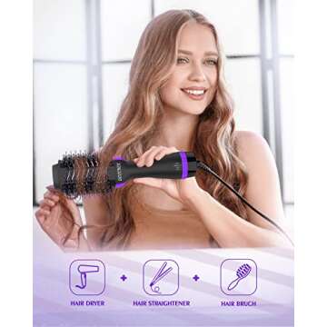 3 in 1 Hair Dryer Brush,BOLCHEK One-Step Blow Dryer Comb with 75mm Ceramic Oval Barrel,Hot Air Tools for Styling Straightening Curling Fast Drying