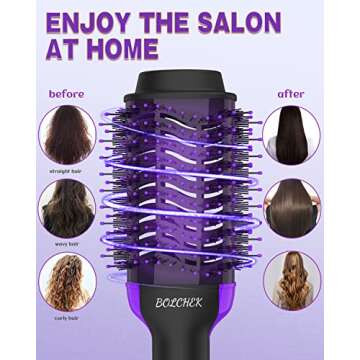 3 in 1 Hair Dryer Brush,BOLCHEK One-Step Blow Dryer Comb with 75mm Ceramic Oval Barrel,Hot Air Tools for Styling Straightening Curling Fast Drying