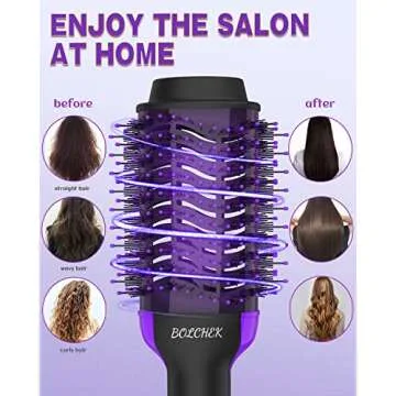 3 in 1 Hair Dryer Brush,BOLCHEK One-Step Blow Dryer Comb with 75mm Ceramic Oval Barrel,Hot Air Tools for Styling Straightening Curling Fast Drying