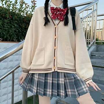 Tremour Women Button Down Plus Size V-neck Soft Knit Cardigan Sweater Light Apricot S