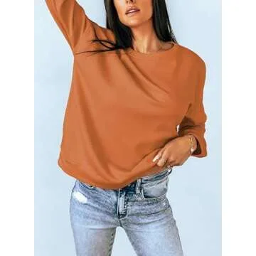 Dokotoo Womens Casual Plus Size Long Sleeve Halloween Crewneck Sweatshirt Side Split Comfy Loose Fit Solid Basic Pullover Tunic Tee Shirts Tops Sweatshirts for Teen Girls 2024 Fashion Fall Orange XXL