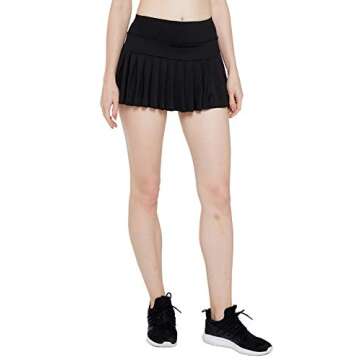 HonourSex Black Women Tennis Skirt Pleated Golf Skirts with Pockets Skort Workout Sports Hiking S