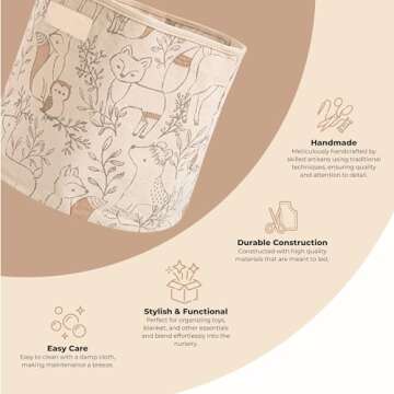 Crane Baby Woodland Nursery Basket, Animal Nursery Decor, Fabric Storage Bin, Collapsible Forest Dec...