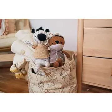 Crane Baby Woodland Nursery Basket, Animal Nursery Decor, Fabric Storage Bin, Collapsible Forest Decor, Hamper with Handles for Toys, Laundry, and Baby Items