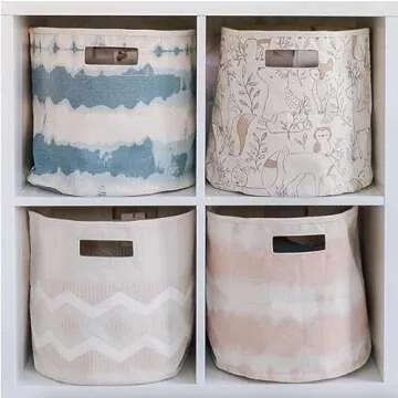 Crane Baby Woodland Nursery Basket, Animal Nursery Decor, Fabric Storage Bin, Collapsible Forest Decor, Hamper with Handles for Toys, Laundry, and Baby Items