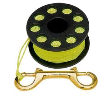 Trident Finger Reel with Brass Clip - 45 FT Compact Scuba Diving Tech Spool Reel, Yellow