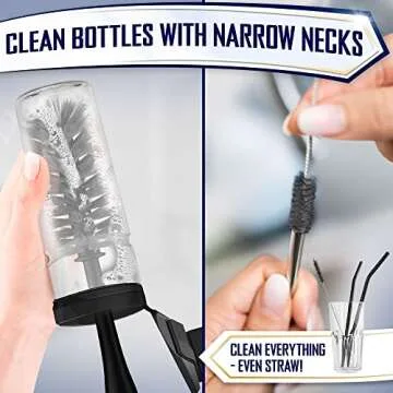 Dish Brush Set of 4 with Bottle Water Brush, Dish Scrub Brush, Scrubber Brush and Straw Brush - Kitchen Scrub Brushes Ergonomic Non Slip Long Handle for Cleaning Cleaner Wash Dish Sink Dishes Cup Pot