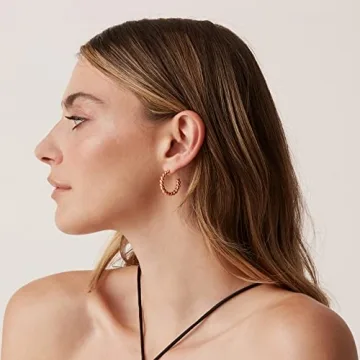 PAVOI 14K Gold Plated 925 Sterling Silver Twisted Rope Round Hoop Earrings in Rose Gold