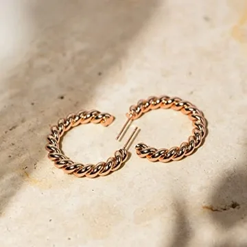 PAVOI 14K Gold Plated 925 Sterling Silver Twisted Rope Round Hoop Earrings in Rose Gold